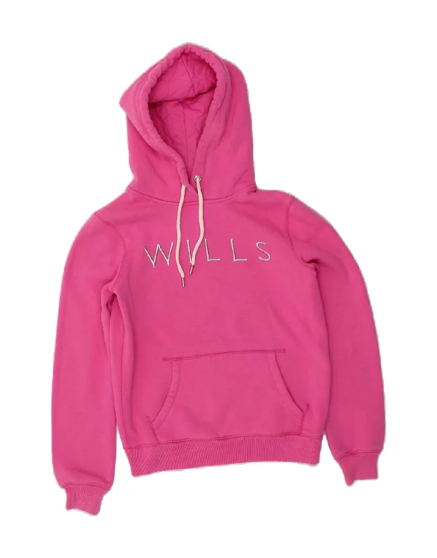 JACK WILLS Womens Graphic Hoodie Jumper UK 8 Small Pink Cotton Hoodie with Tie-Dye Psychedelic Retro