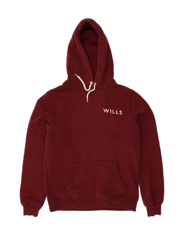 JACK WILLS Womens Oversized Graphic Hoodie Jumper UK 10 Small Burgundy Hoodie with Hem Patch Decorative Personalized