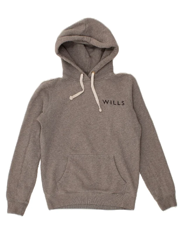 JACK WILLS Womens Oversized Graphic Hoodie Jumper UK 6 XS Grey Cotton Hoodie with Toggle Buttons Decorative Unique