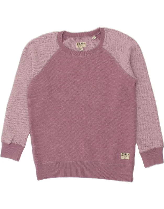 JACK WILLS Womens Sweatshirt Jumper UK 10 Small  Purple Colourblock Cotton Hoodie with Elastic Cuffs Stretchable Comfortable