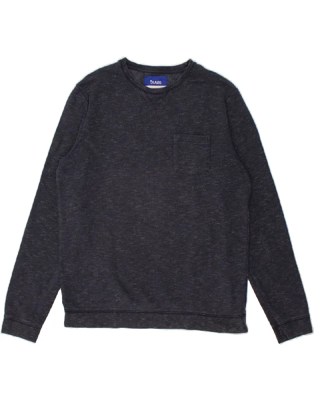 JULES Mens Sweatshirt Jumper  Large Navy Blue Flecked Cotton Hoodie with Raw Hem Edgy Unfinished