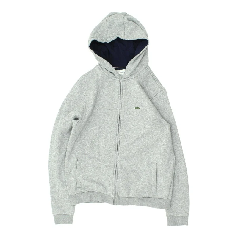 Lacoste Sport Mens Grey Full Zip Hoodie | VTG Designer Sportswear Hoody Hoodie with Drawcord Adjustable Secure