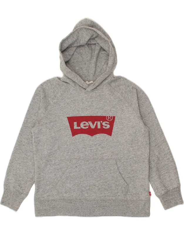 LEVI'S Womens Graphic Hoodie Jumper UK 6 XS Grey Cotton Hoodie with Magnetic Closure Innovative Modern