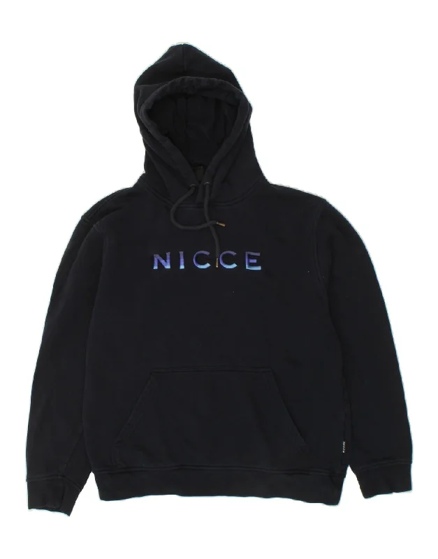 NICCE Mens Graphic Hoodie Jumper Medium Navy Blue Cotton Hoodie with Button Placket Classic Preppy