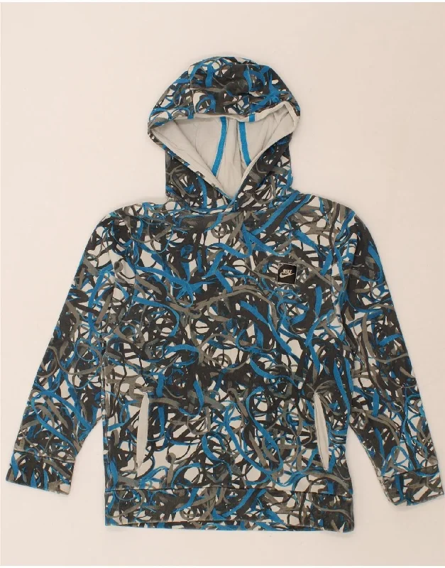 NIKE Boys Abstract Pattern Hoodie Jumper 10-11 Years Medium Multicoloured Hoodie with Bell Sleeves Flared Feminine