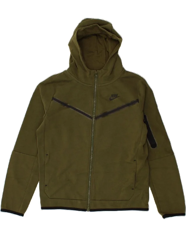 NIKE Boys Graphic Zip Hoodie Sweater 13-14 Years XL Khaki Cotton Hoodie with Elastic Cuffs Stretchable Comfortable