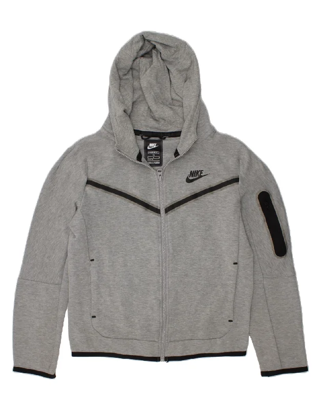 NIKE Boys Standard Fit Zip Hoodie Sweater 10-11 Years Medium Grey Cotton Hoodie with Print Artistic Unique