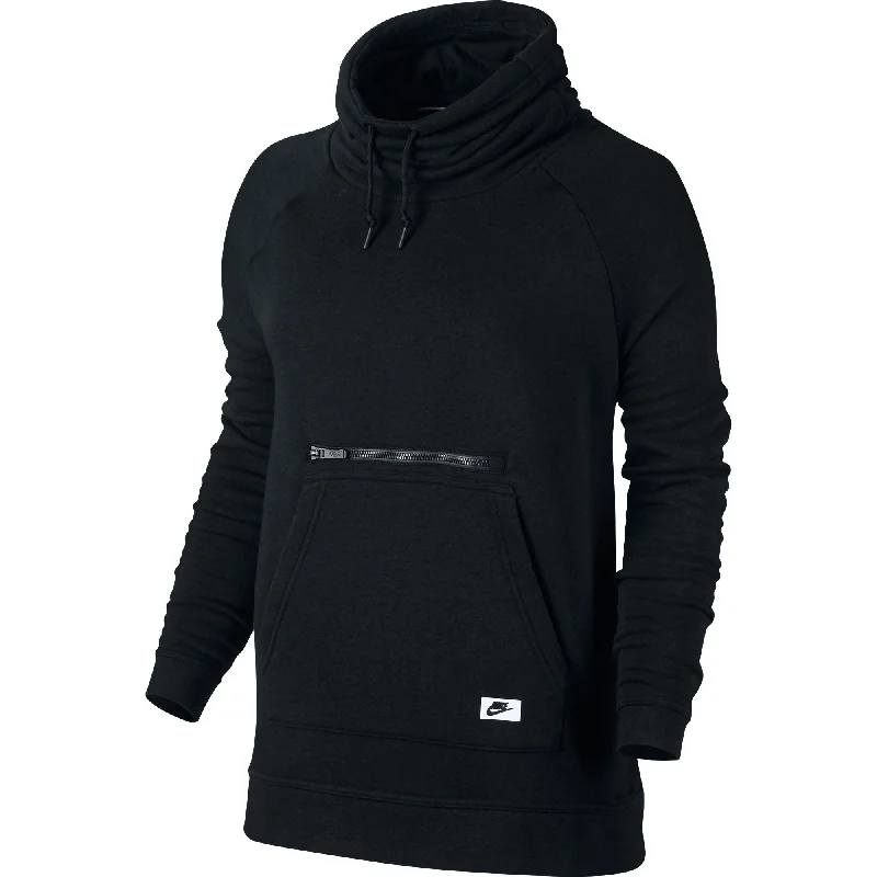 Nike Sportswear Modern Funnel Neck Women's Sweatshirt Black Hoodie with Typography Text Message