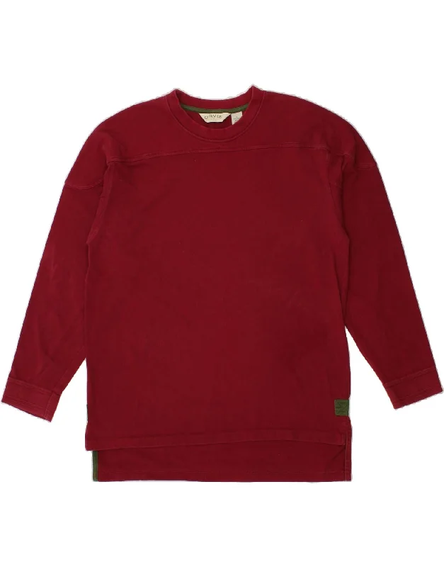 ORVIS Mens Sweatshirt Jumper Large Burgundy Cotton Hoodie with Velcro Closure Adjustable Secure