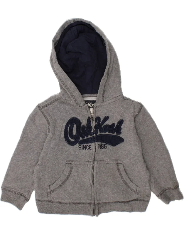 OSH KOSH Baby Boys Graphic Zip Hoodie Sweater 18-24 Months Grey Cotton Hoodie with Oversized Fit Loose Comfortable