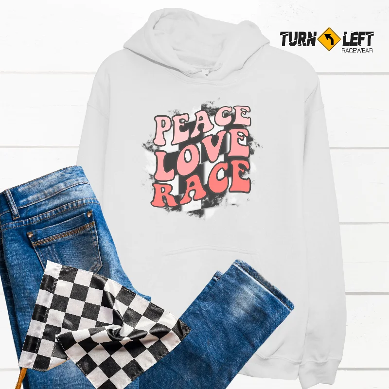 Peace Love Race Checkered Flag  Hoodie Hoodie with Zipper Placket Modern Functional