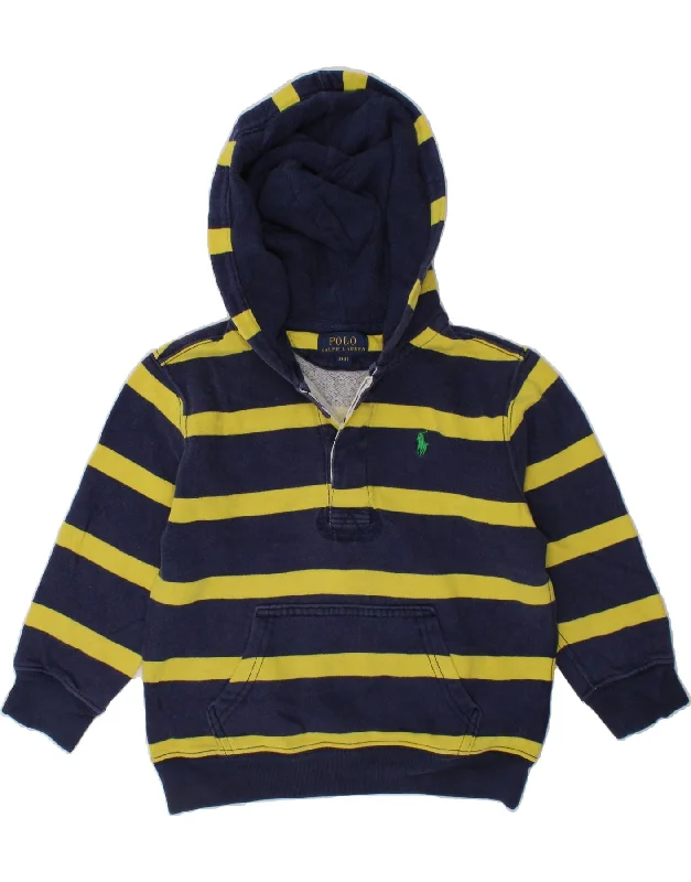 POLO RALPH LAUREN Boys Hoodie Jumper 2-3 Years Navy Blue Striped Cotton Hoodie with Sequins Glamorous Eye-catching