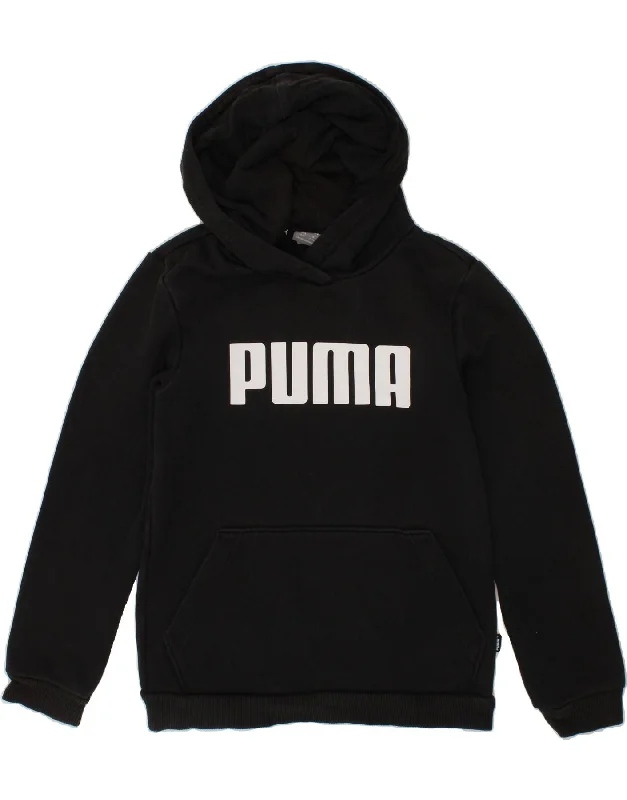 PUMA Boys Graphic Hoodie Jumper 7-8 Years Black Hoodie with Logo Branding Identity