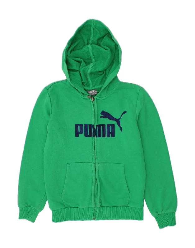 PUMA Boys Graphic Zip Hoodie Sweater 9-10 Years Green Cotton Hoodie with Front Slit Layering Stylish