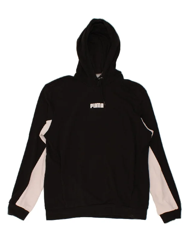 PUMA Mens Graphic Hoodie Jumper Large Black Colourblock Hoodie with Color Block Contrast Stylish