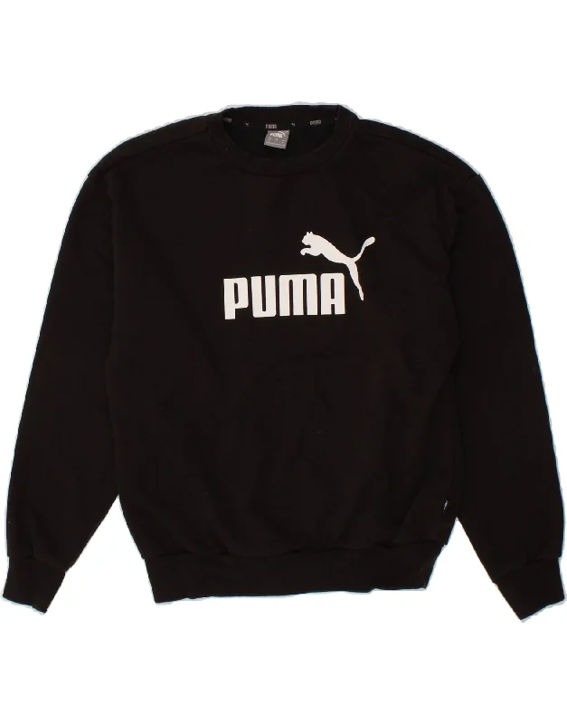 PUMA Mens Graphic Sweatshirt Jumper Small Black Cotton Hoodie with Print Artistic Unique