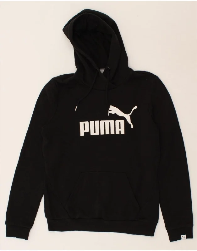 PUMA Womens Graphic Hoodie Jumper UK 10 Small  Black Cotton Hoodie with Monochrome Minimalist Simple