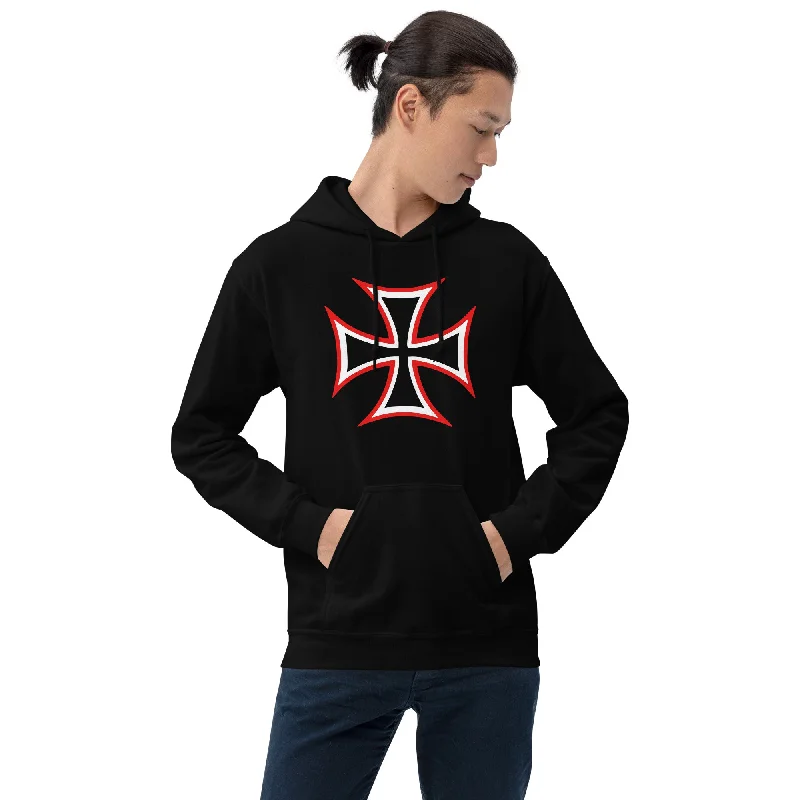 Red and White Occult Biker Cross Symbol Unisex Hoodie Sweatshirt Hoodie with Strings Custom Fit Adjustable