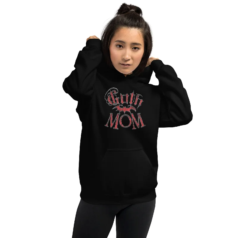 Red Goth Mom with Bat Mother's Day Unisex Hoodie Sweatshirt Hoodie with Drawcord Adjustable Secure