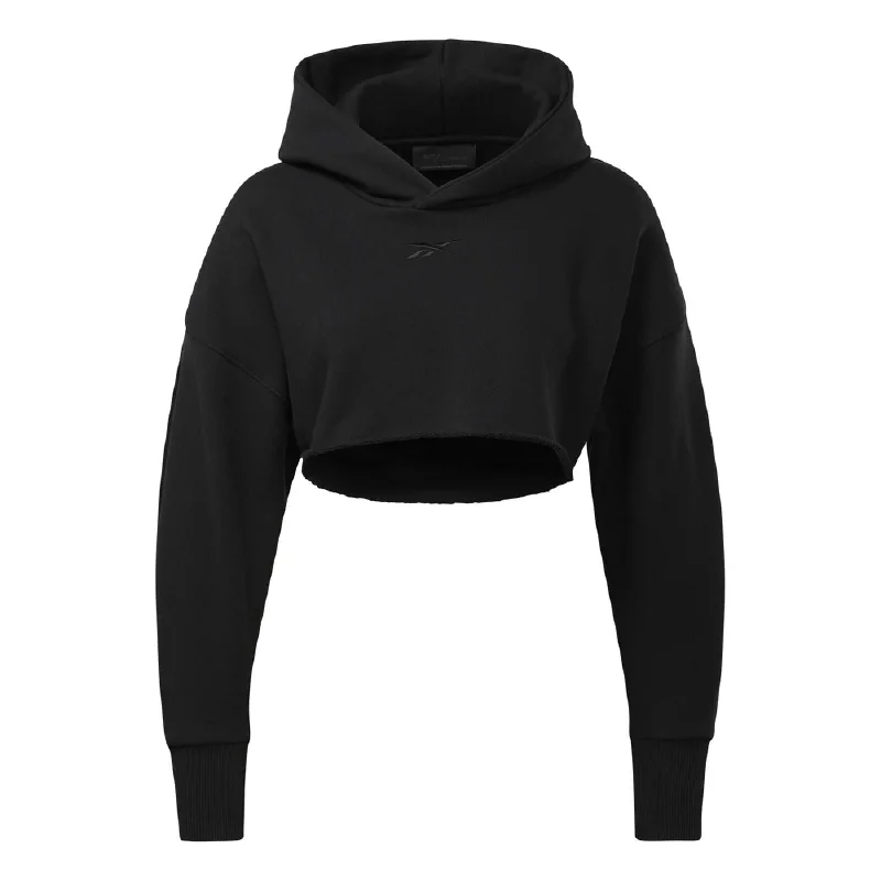 Reebok X Cardi B Crop Women's Hoodie Black Hoodie with Lace Feminine Delicate