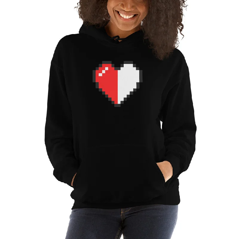 Retro 8 Bit Video Game Pixelated Half Heart Unisex Hoodie Sweatshirt Hoodie with Half-Zip Sporty Casual