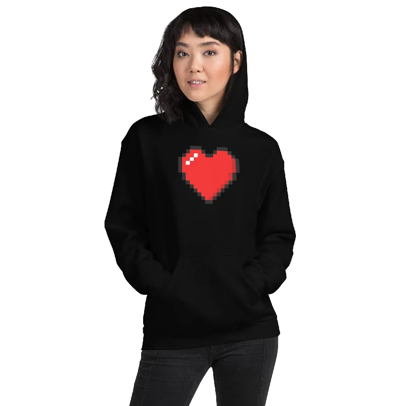 Retro 8 Bit Video Game Pixelated Heart Unisex Hoodie Sweatshirt Hoodie with Toggle Buttons Decorative Unique