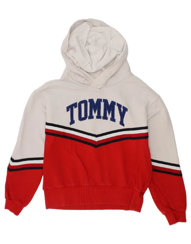 TOMMY HILFIGER Boys Graphic Hoodie Jumper 11-12 Years White Colourblock Hooded Sweatshirt Casual Wear Street Style