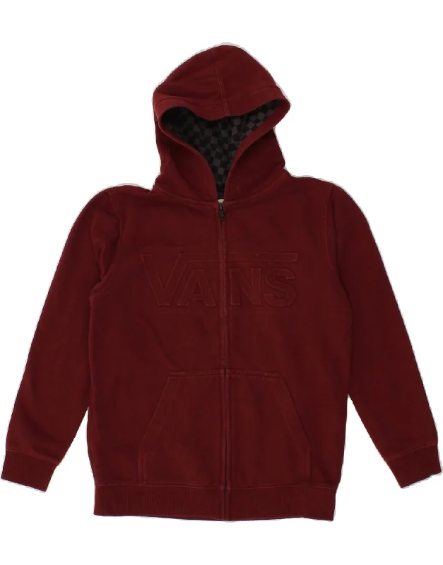 VANS Boys Graphic Zip Hoodie Sweater 9-10 Years Medium Burgundy Cotton Hoodie with Drop Shoulder Relaxed Streetwear