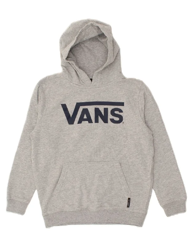 VANS Womens Graphic Hoodie Jumper UK 14 Medium Grey Cotton Hoodie with Crew Neck Simple Timeless