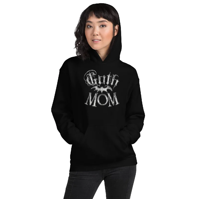 White Goth Mom with Bat Mother's Day Unisex Hoodie Sweatshirt Hoodie with Hem Fringe Bohemian Relaxed