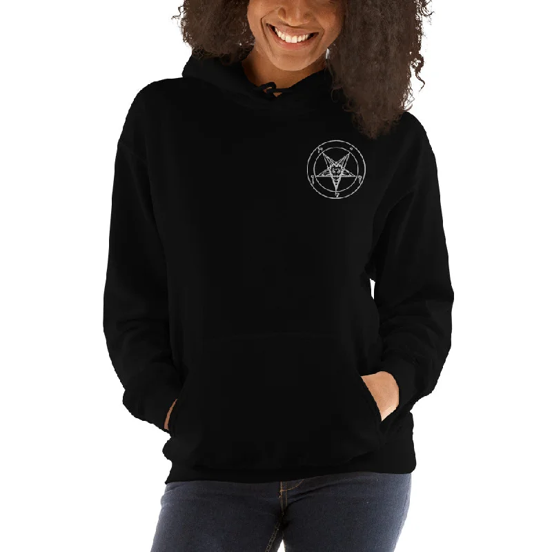 White Sigil of Baphomet Embroidered on Unisex Hoodie Sweatshirt Hoodie with High-Low Hem Asymmetrical Trendy