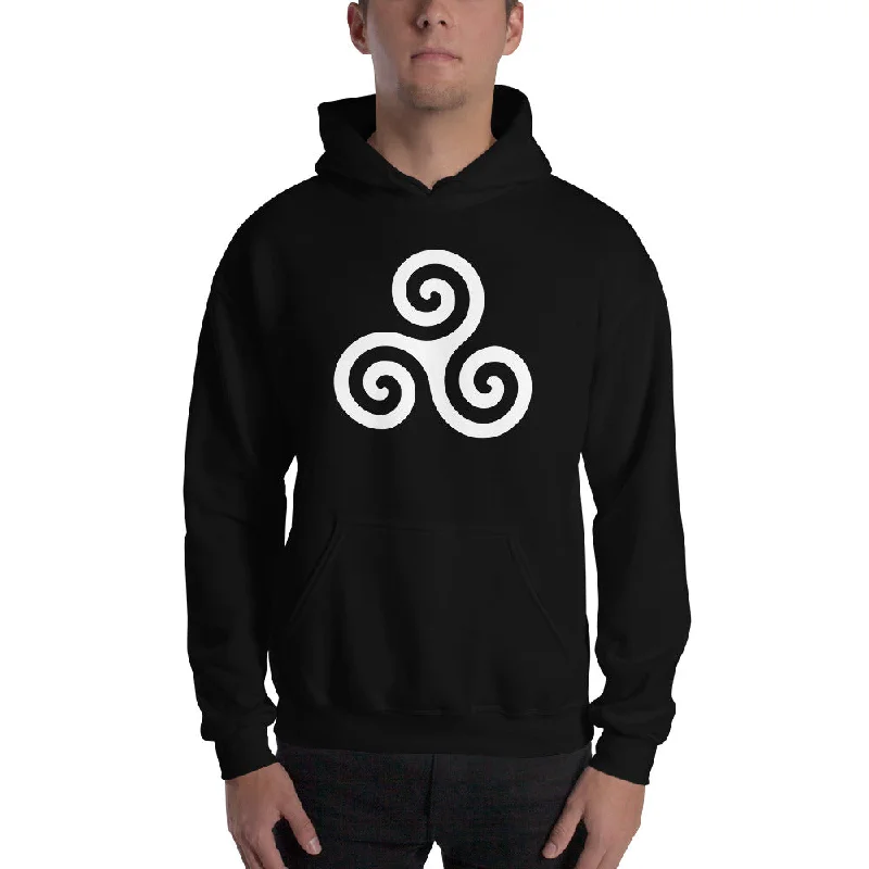 White Triskelion or Triskeles Spiral Archimedean Symbol Hoodie Sweatshirt Hoodie with High Neck Warm Protective