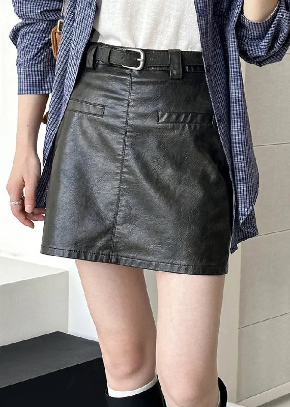 Black Solid Zippered Faux Leather Skirt High Waist high waist skirt