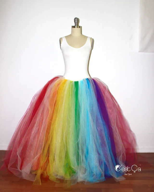 Bright Rainbow Maxi Tulle Skirt lace skirt intricate