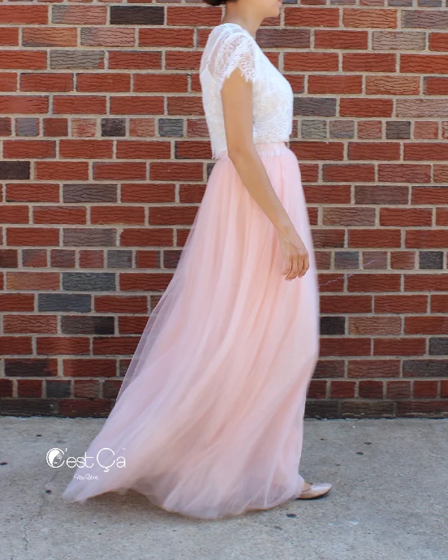 Claire Blush Pink Soft Tulle Skirt - Maxi chiffon skirt airy