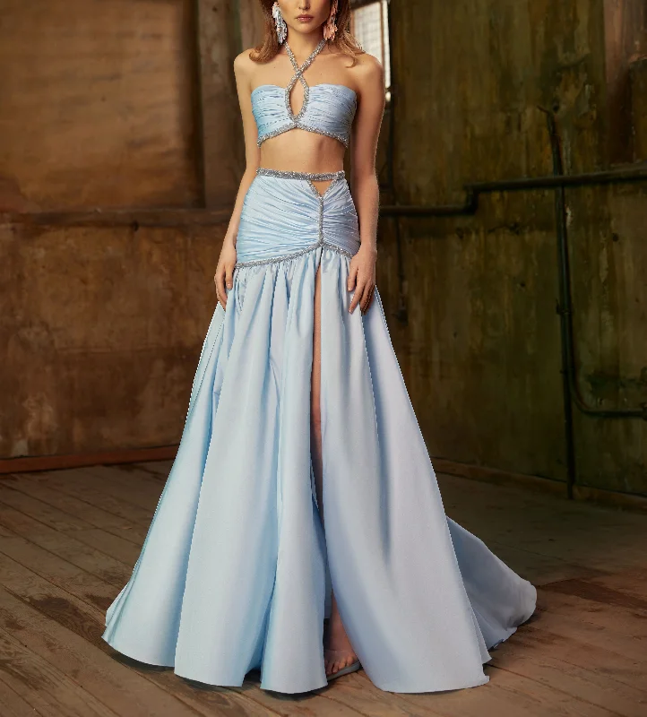 Matchinh Tafeta Bralette & Skirt with A Touch of Embroidered zip skirt side