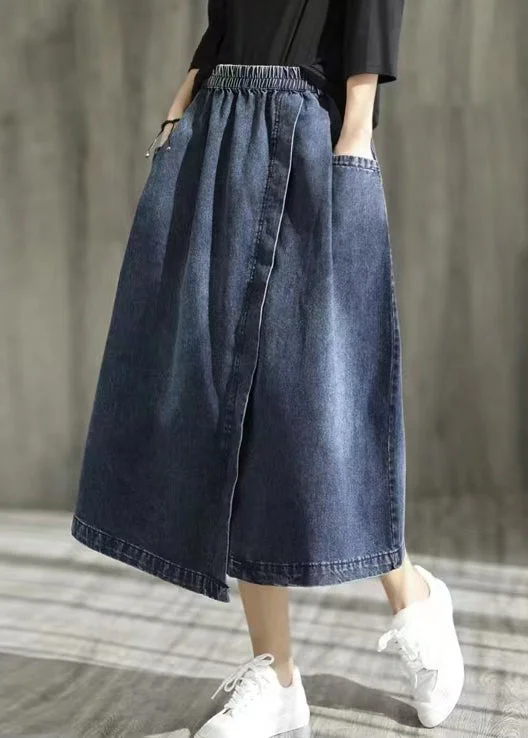 Modern Blue Asymmetrical Elastic Waist Pockets Patchwork Denim Skirt Fall silk skirt smooth