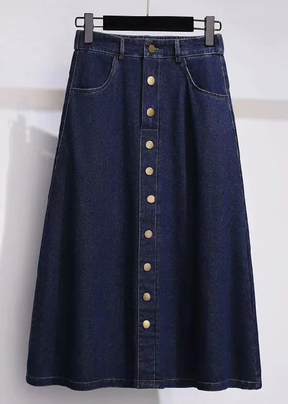 Modern Navy Pockets Button High Waist Patchwork Denim Skirt Summer linen skirt relaxed