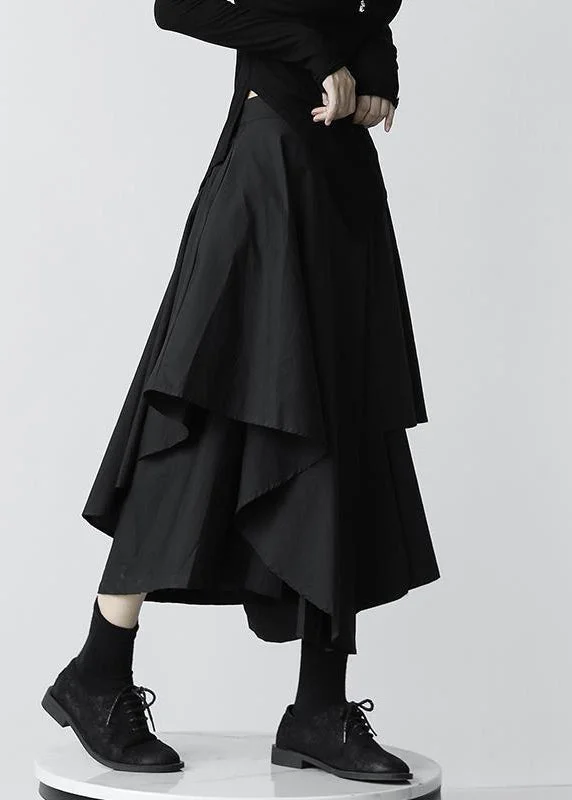 New Black Asymmetrical High Waist Patchwork Cotton Pants Skirt Fall belted skirt waist