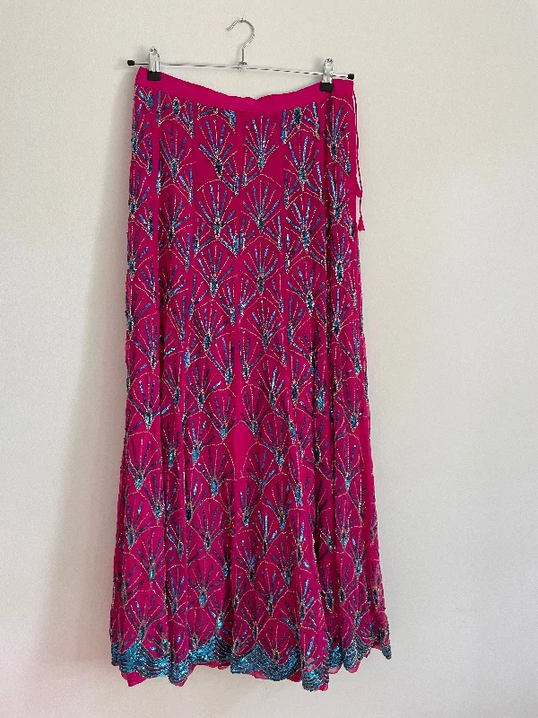 Pink Sequins Embroidery Maxi Skirt velvet skirt plush