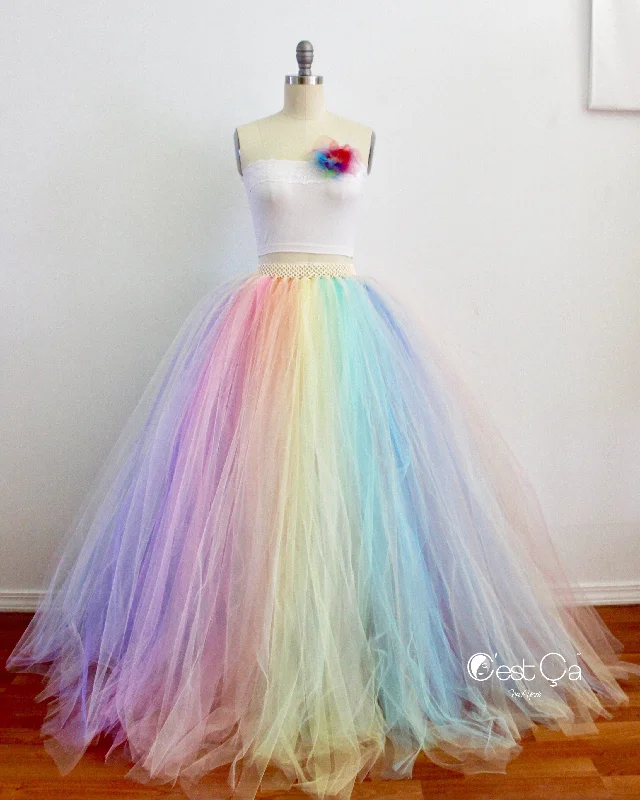 Pastel Rainbow Maxi Tulle Skirt denim skirt classic