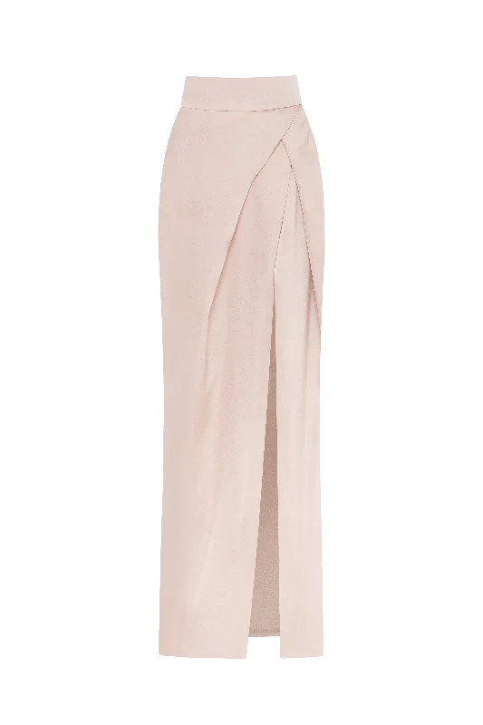 Refined high-waisted maxi satin skirt with a slit lace skirt romantic