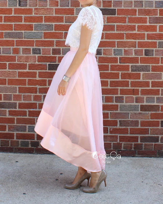 SAMPLE Donna Blush Pink High-Low Satin Organza & Tulle Skirt (size 10/12) leather skirt bold