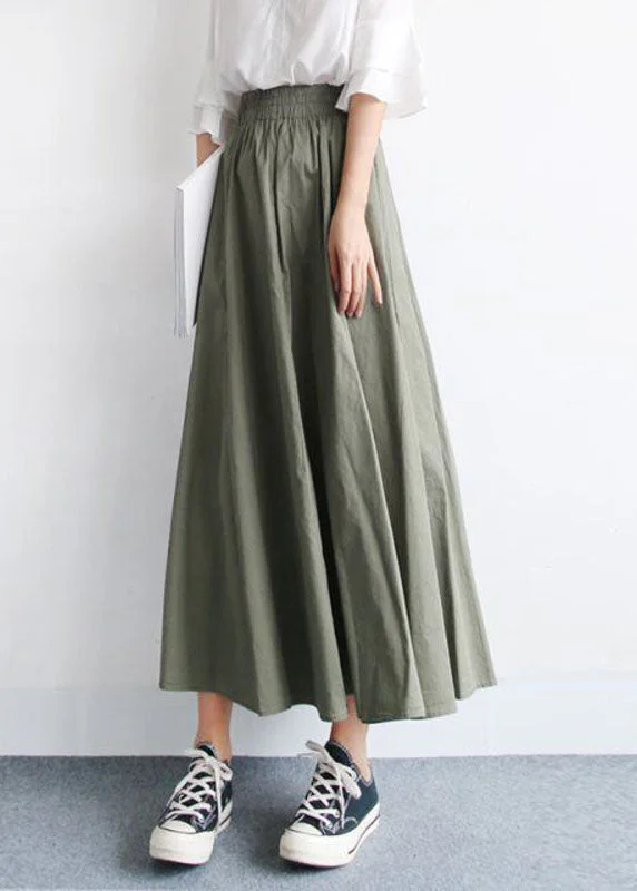 Stylish Green Wrinkled Patchwork Exra Large Hem Cotton Skirts Summer cashmere skirt soft