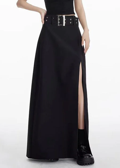 Unique Black Front Open High Waist Patchwork Spandex Maxi Skirts Summer ruffled skirt detail