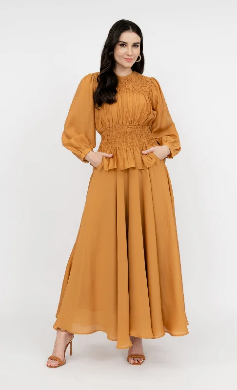 Valentina Skirt in Amber Gold asymmetrical skirt cut