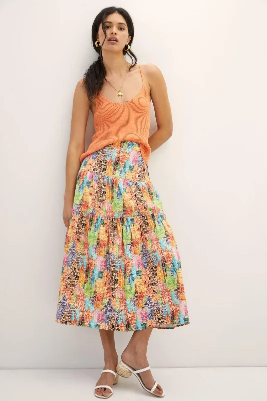 Villa Tiered Maxi Skirt wool skirt sturdy