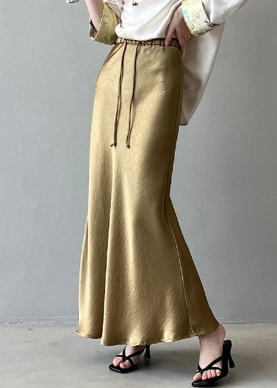 Boutique Gold Drawstring High Waist Draping Silk Skirts Fall pleated skirt texture