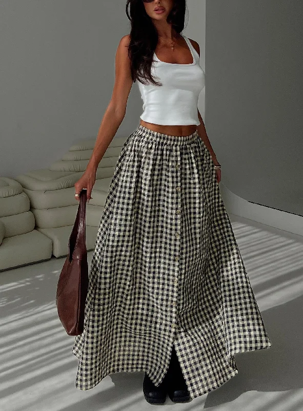 Cartmel Check Maxi Skirt Black / Cream leather skirt bold