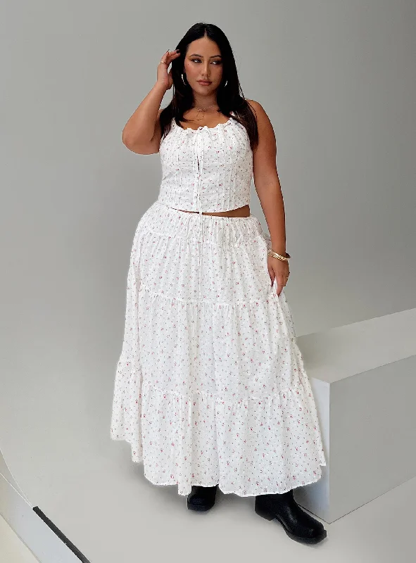 Cherry On Top Maxi Skirt White Floral Curve leather skirt bold